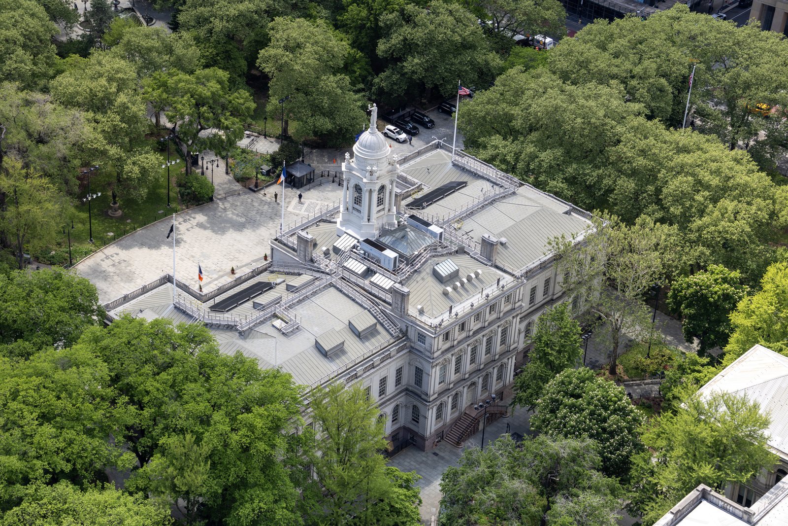 City Hall and City Hall Park seen from the cupola.