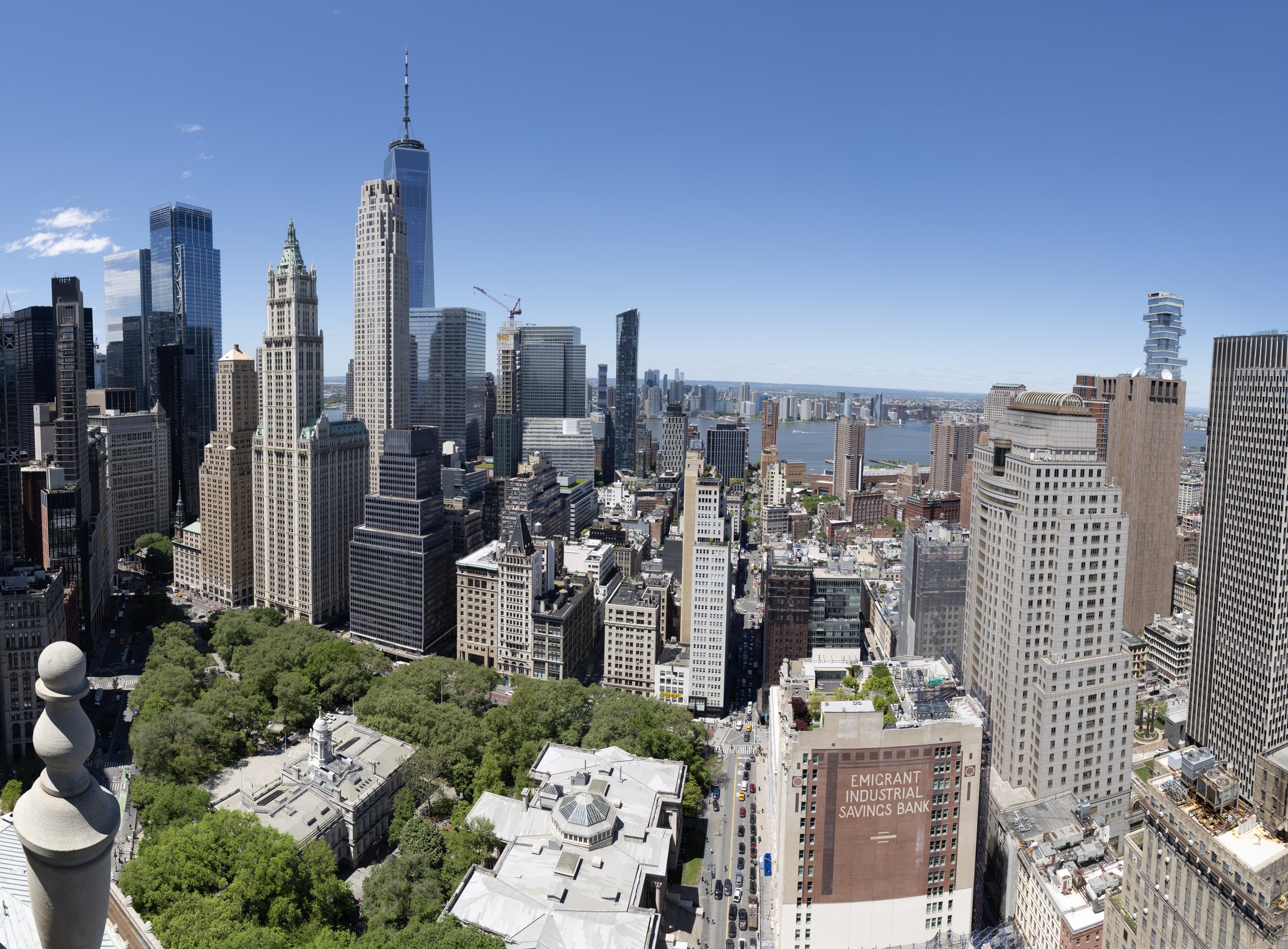 View west from the cupola toward City Hall Park.